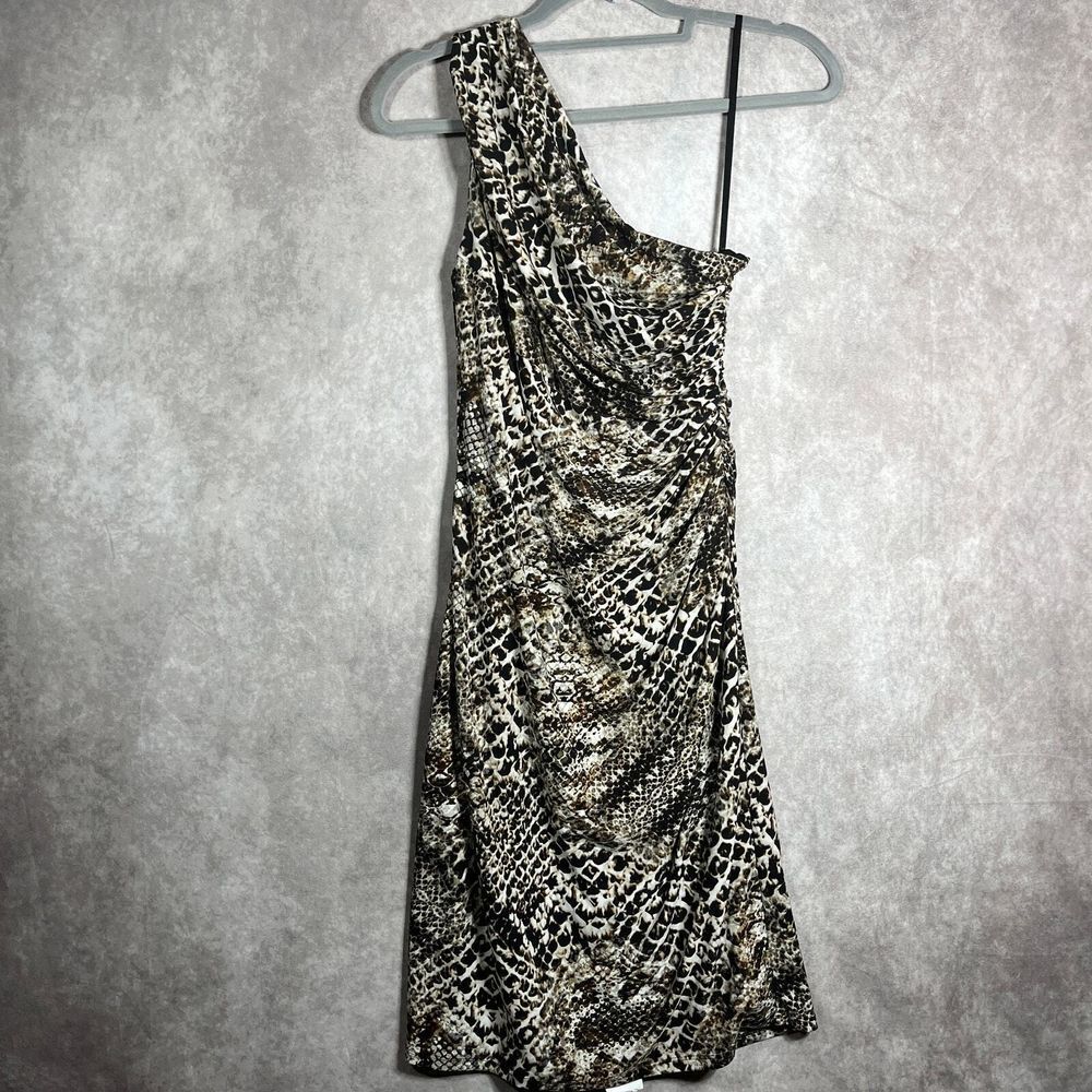 Lauren Ralph Lauren Dress Womens Size 4 Brown Leopard Print One Shoulder Sheath